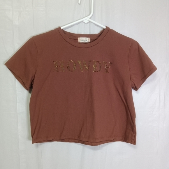 ALTAR'D State Howdy Embellished Top Shirt Brown Crop Boxy Made in USA Size M - Picture 1 of 6